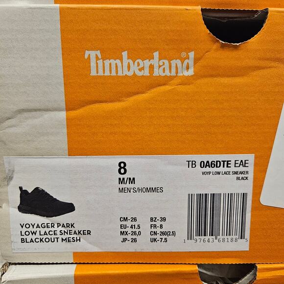 TIMBERLAND MEN\'S 8 VOYAGER PARK LOW LACE SNEAKER BLACKOUT MESH NIB main image 5